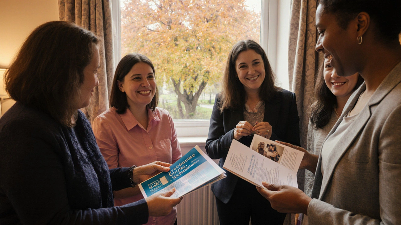 Caregivers receiving support and training at a community center in Edinburgh.
