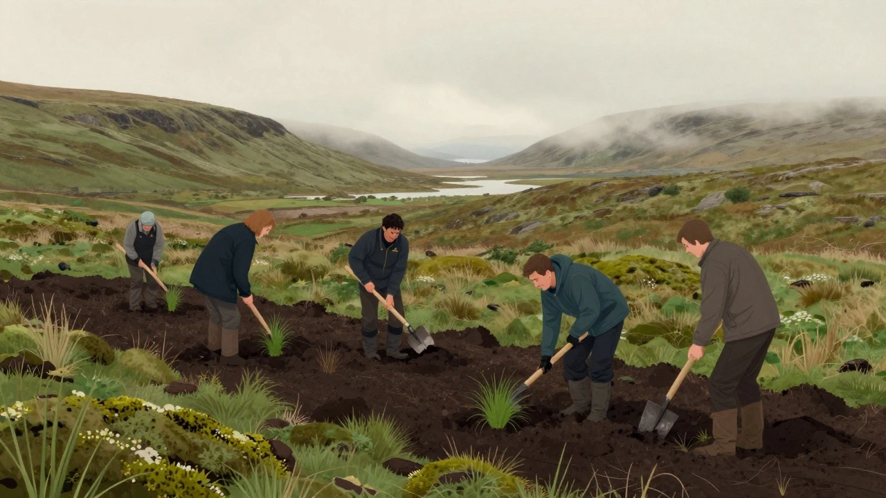 Farmers and conservationists restoring peatlands in the Scottish Highlands.