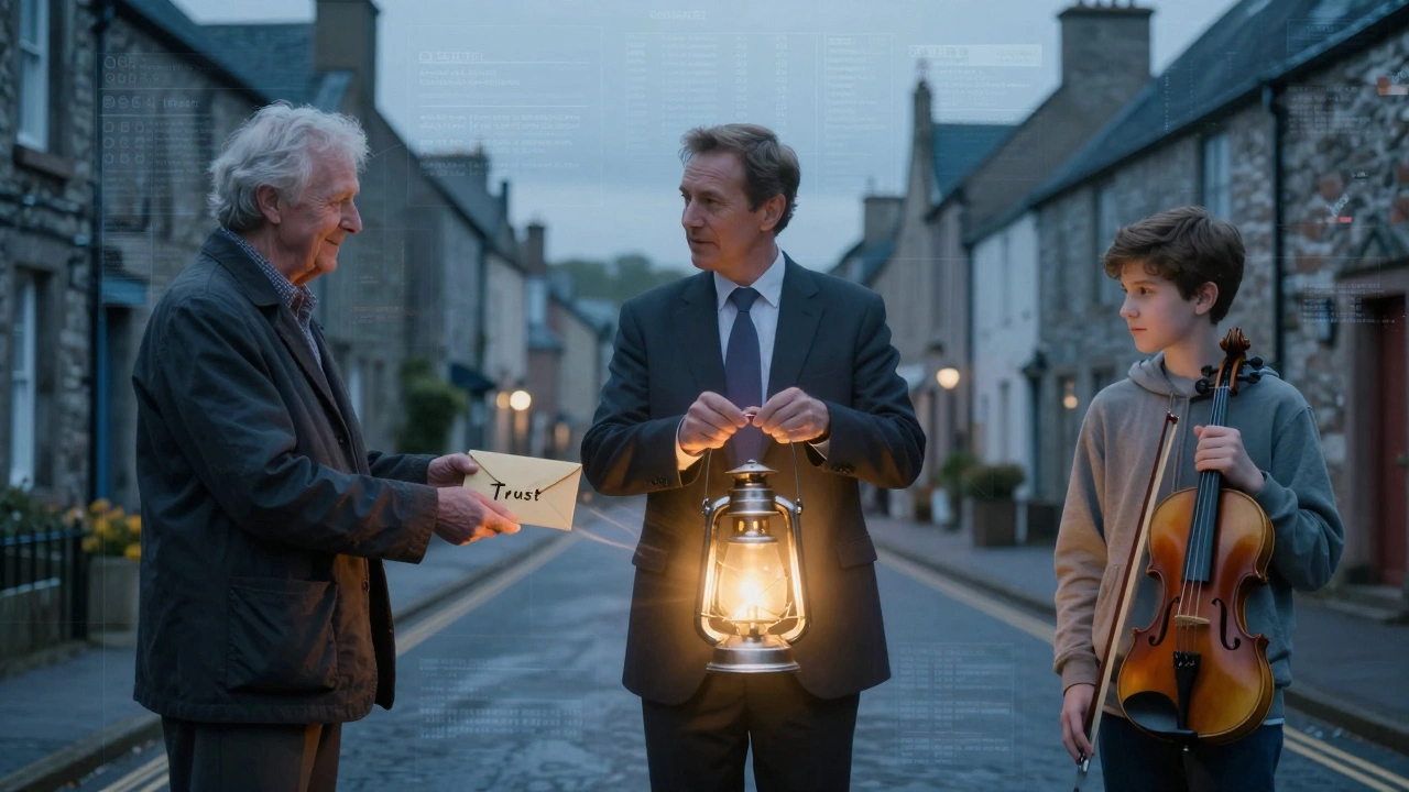 Three generations passing a glowing lantern symbolizing lasting philanthropy.