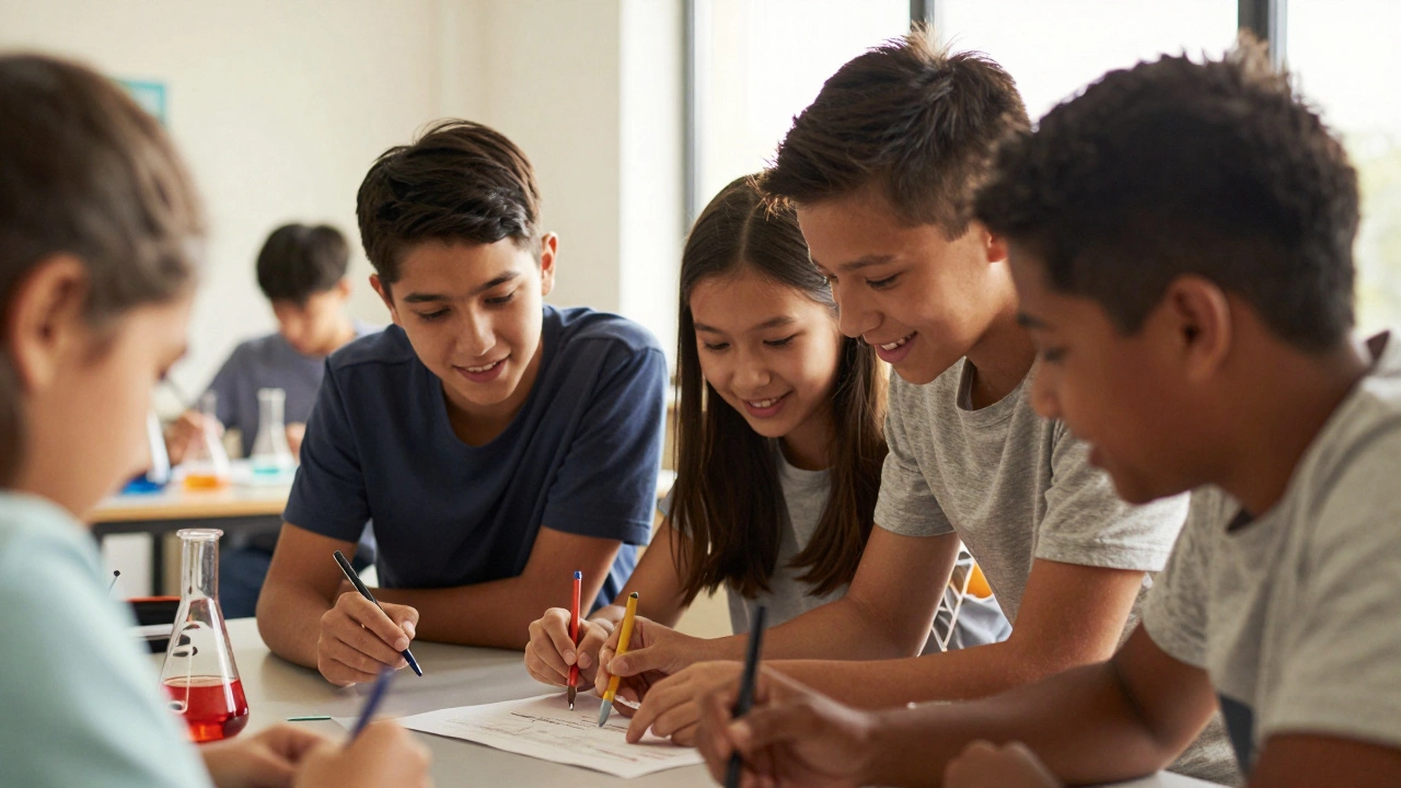 Diverse students collaborating happily during an after-school club activity session.