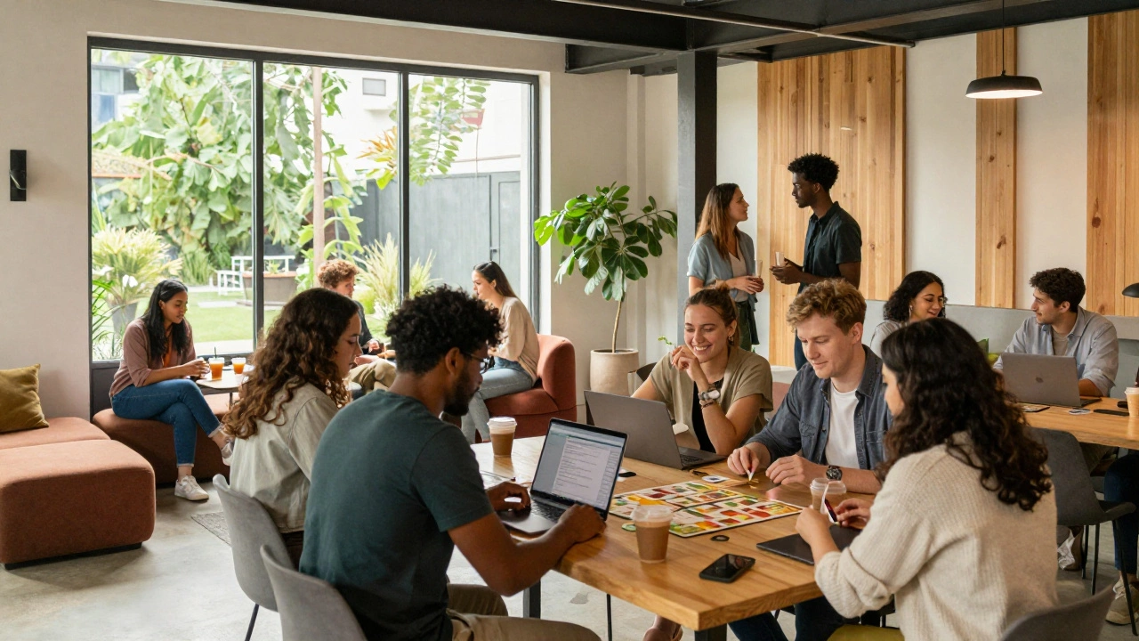 Diverse people networking and socializing in a bright club