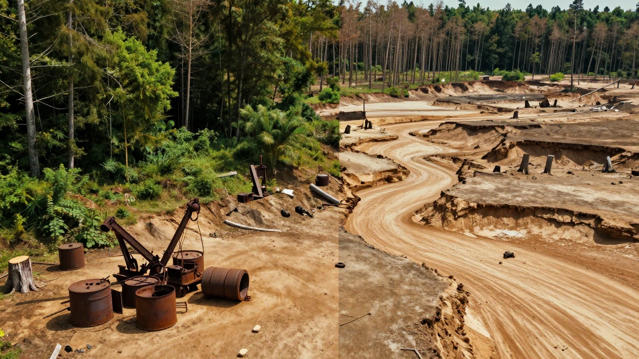 Barren landscape with deforested land and dried riverbeds