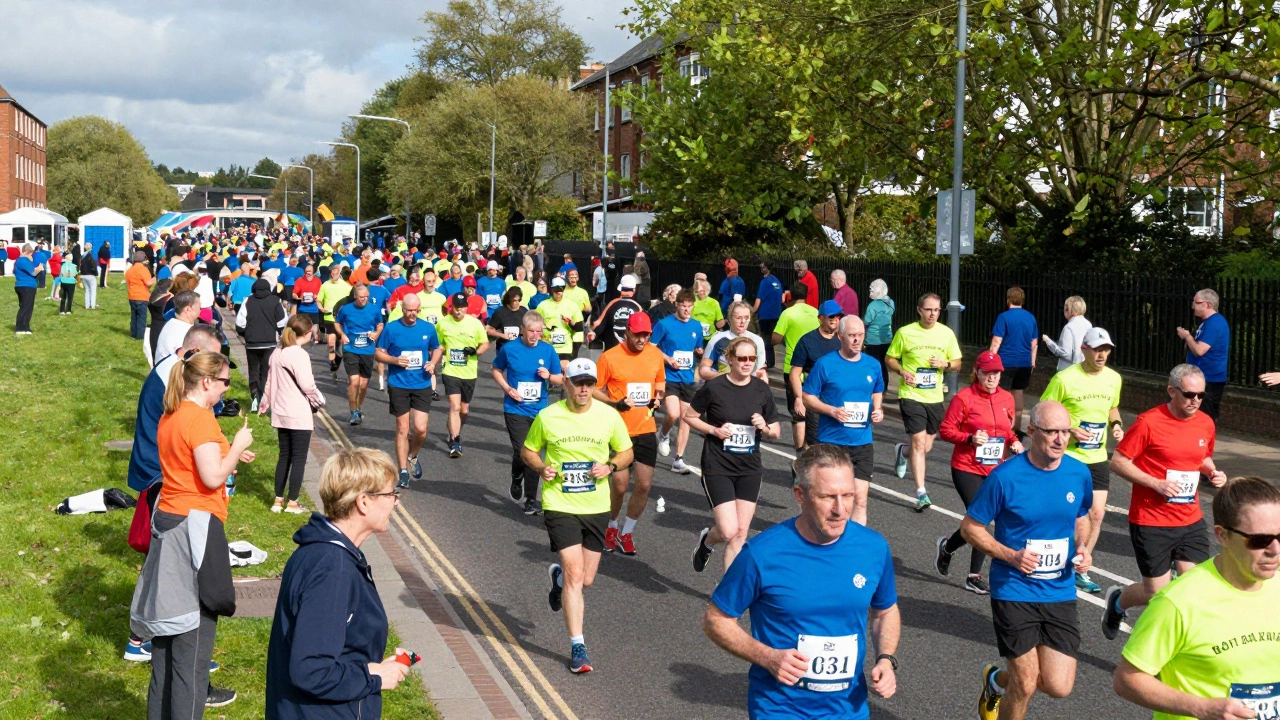 Large crowd participating in a community charity fun run outdoors