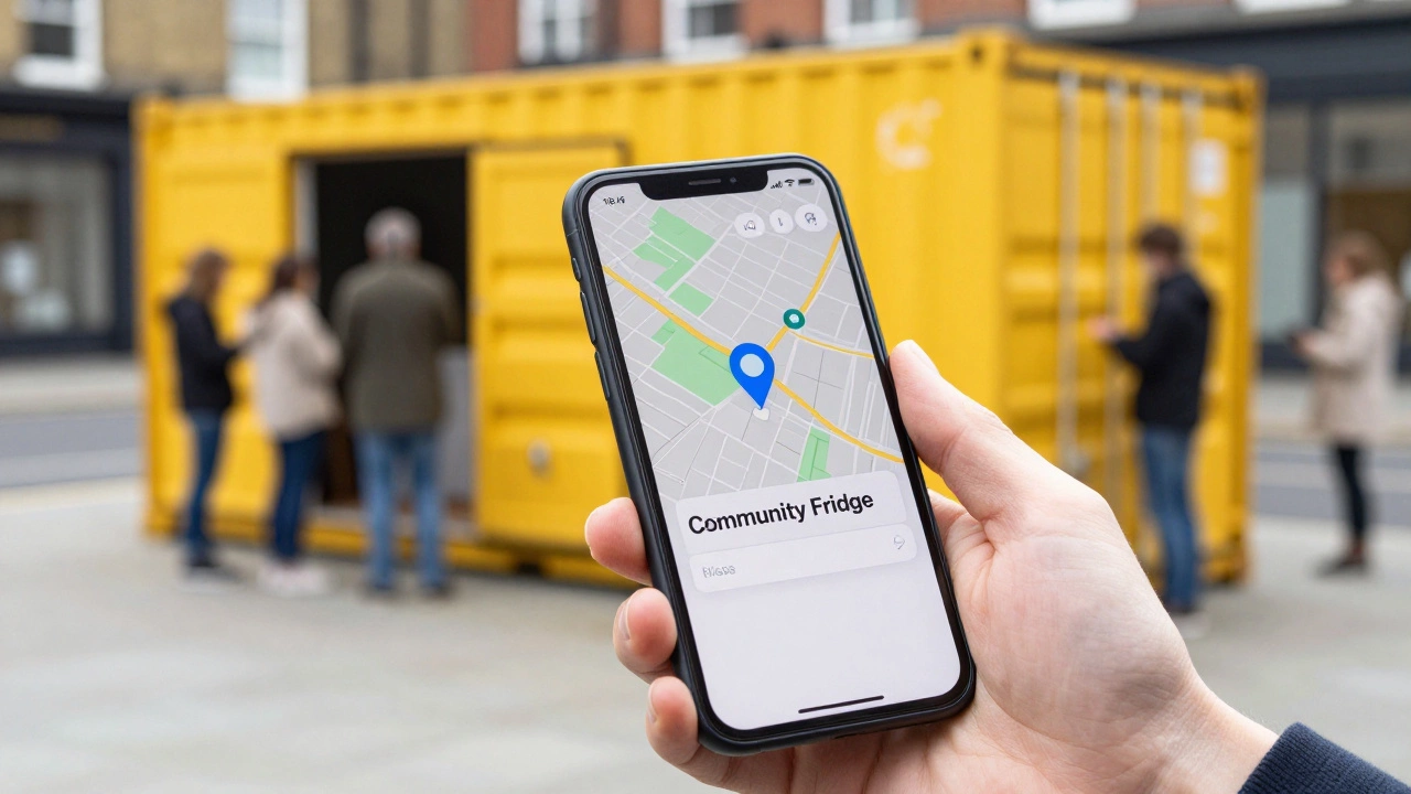 Person using phone map to find local food aid