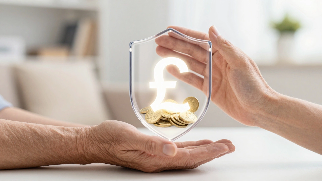 Symbolic hands showing financial protection for family caregivers