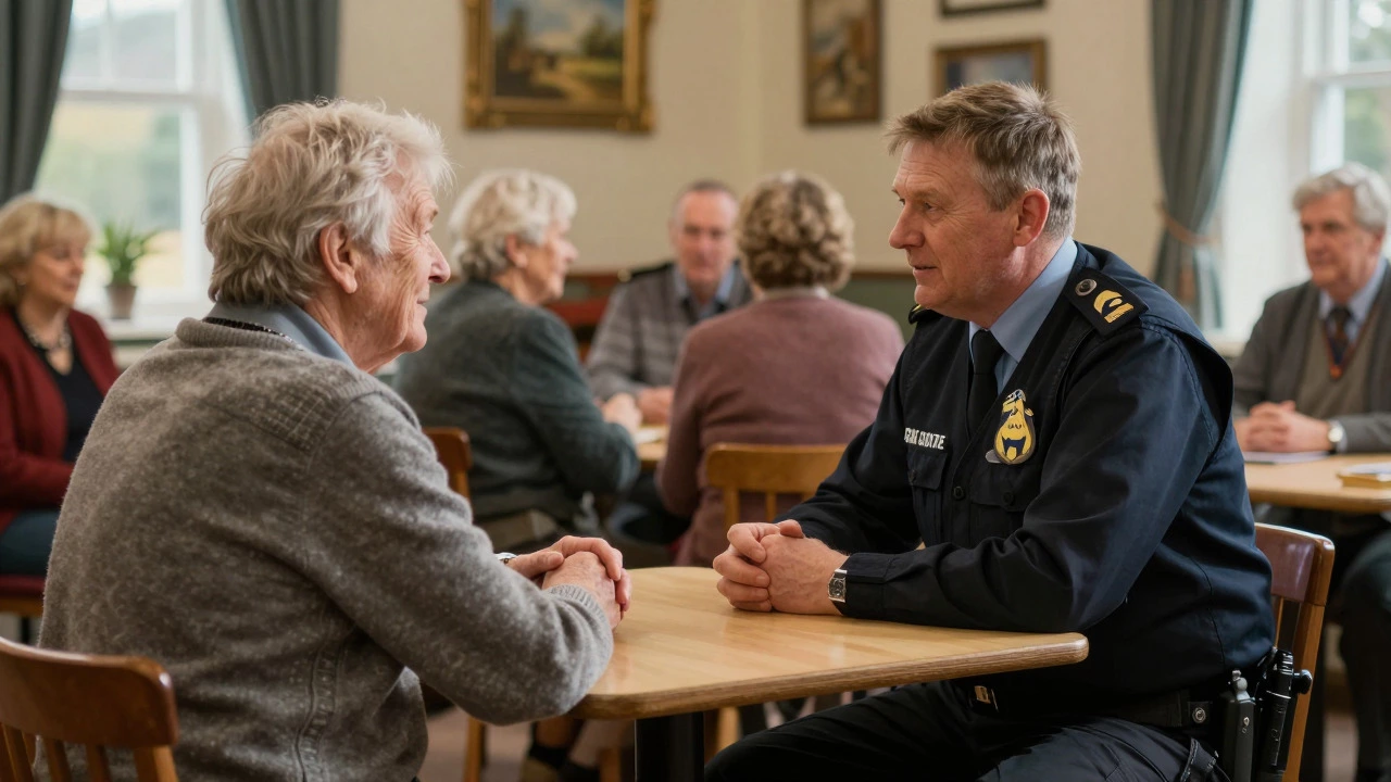 A liaison officer having a heartfelt conversation with a local resident.