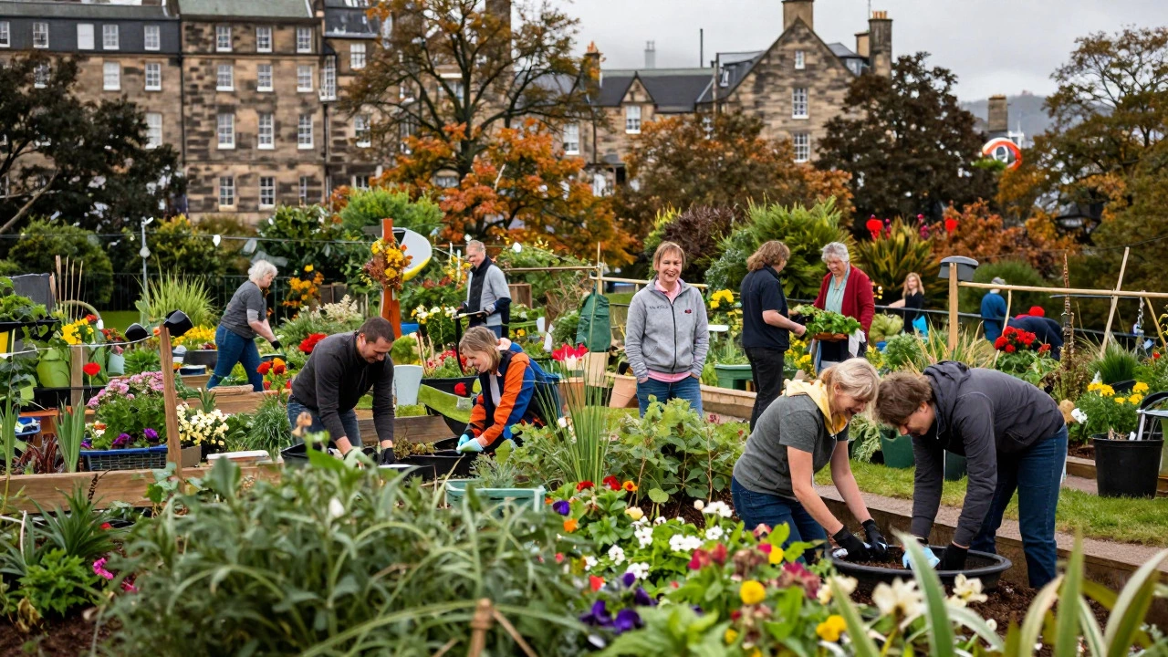 Community gardening group working together in Edinburgh