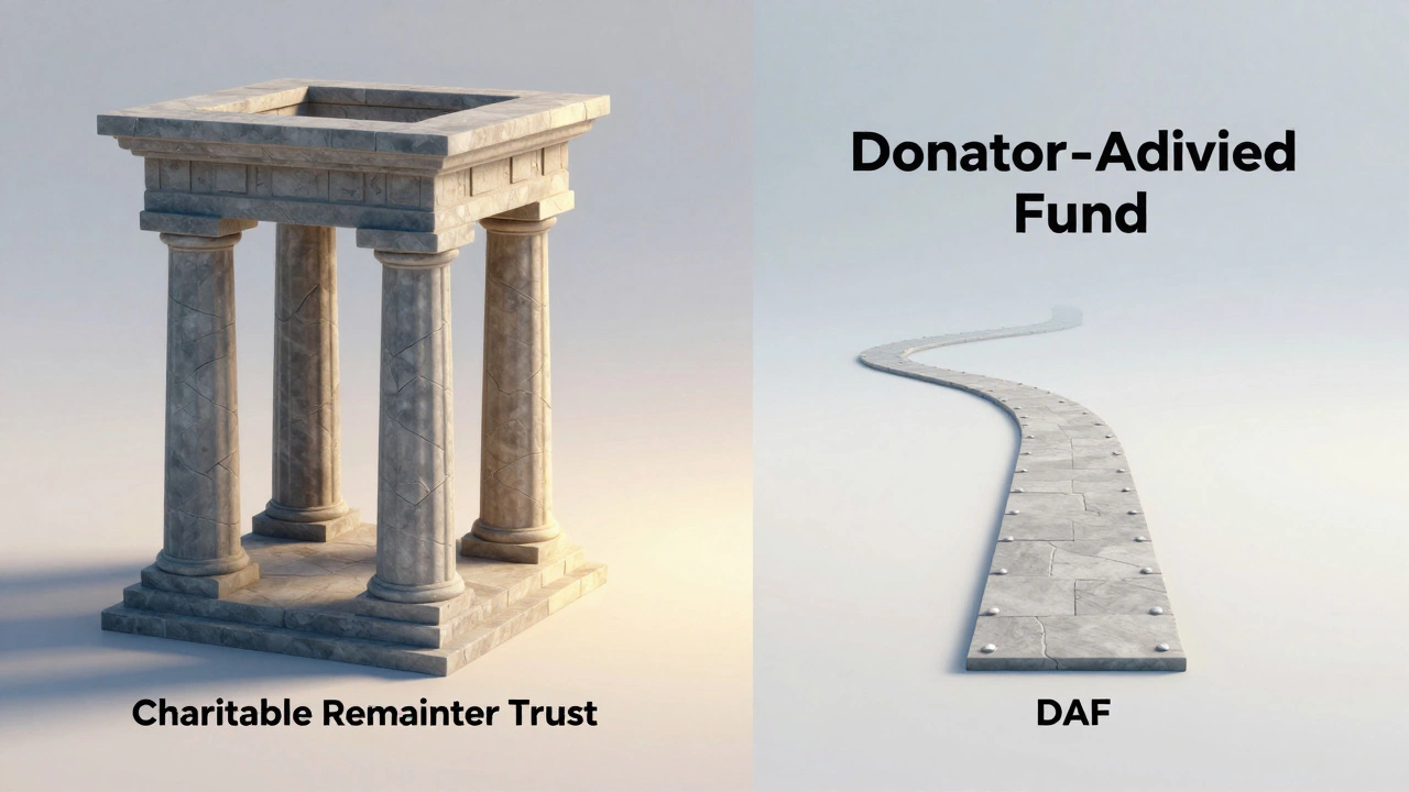 Conceptual art comparing complex trusts to simpler donation funds