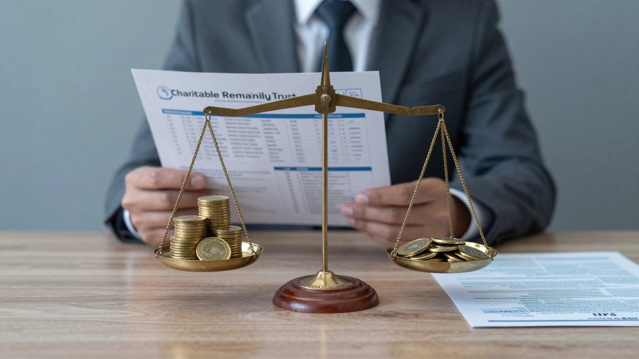 Financial scale balancing trust assets against administrative fees