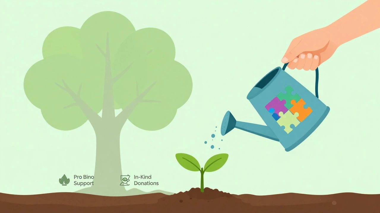 Illustration of a sapling growing from pro bono support and community resources.