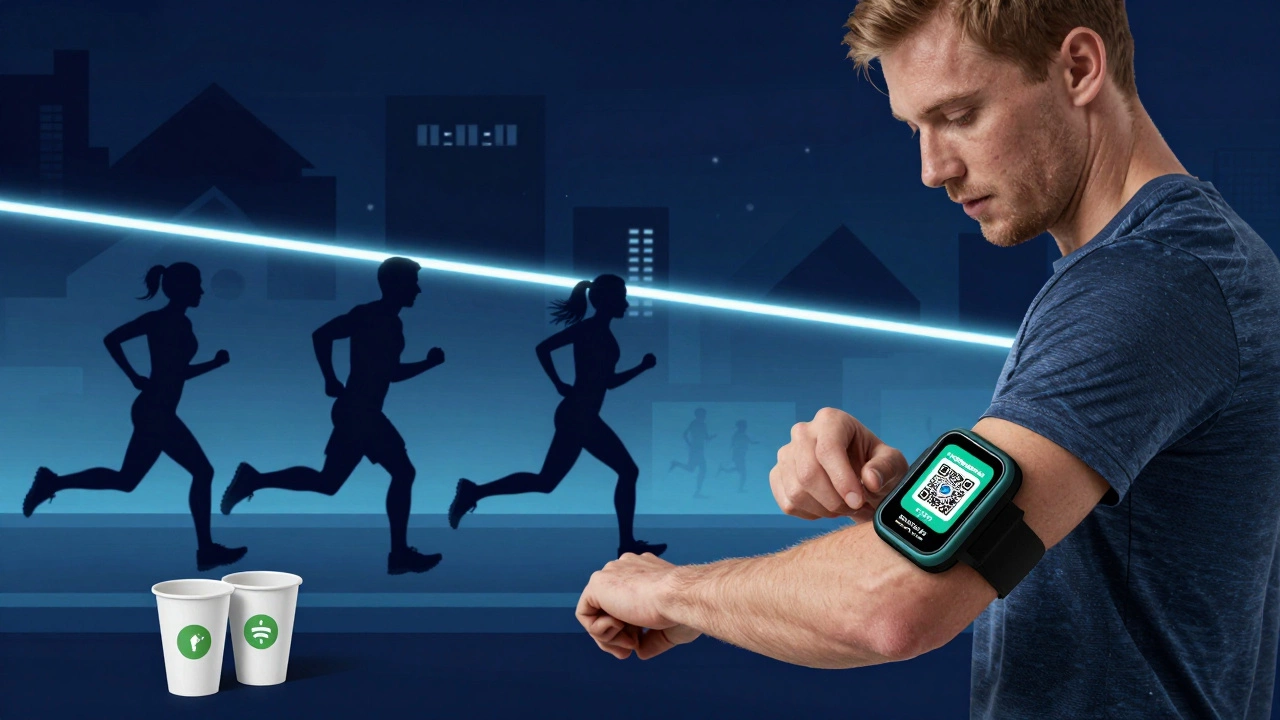 Runner using wearable tech for donations with night run and virtual runners