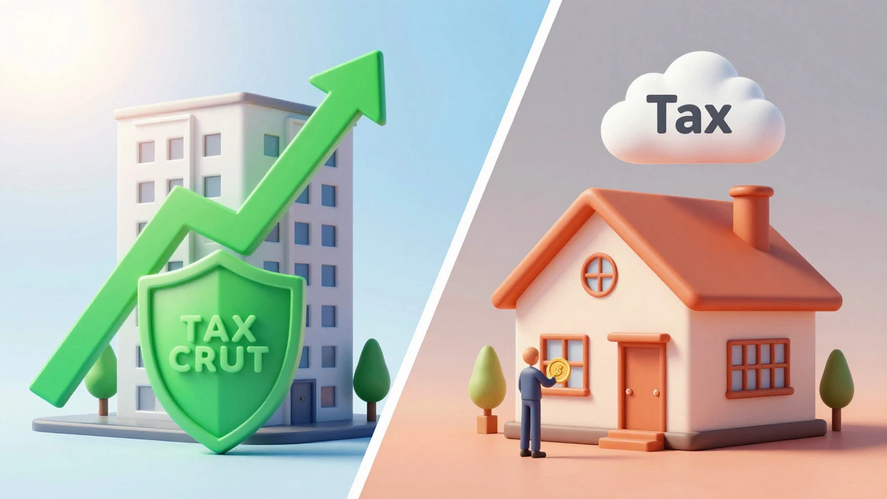 Split view comparing tax benefits of rental vs primary home donation