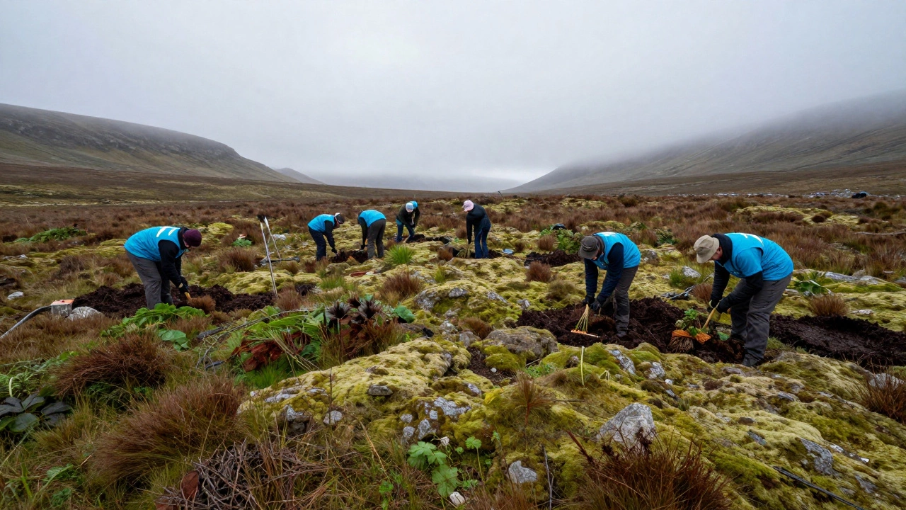 Volunteers restoring peatland habitat in the Scottish Highlands