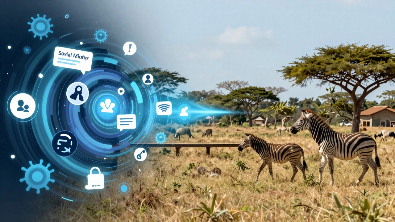 Artistic split view contrasting social media buzz with real wildlife protection