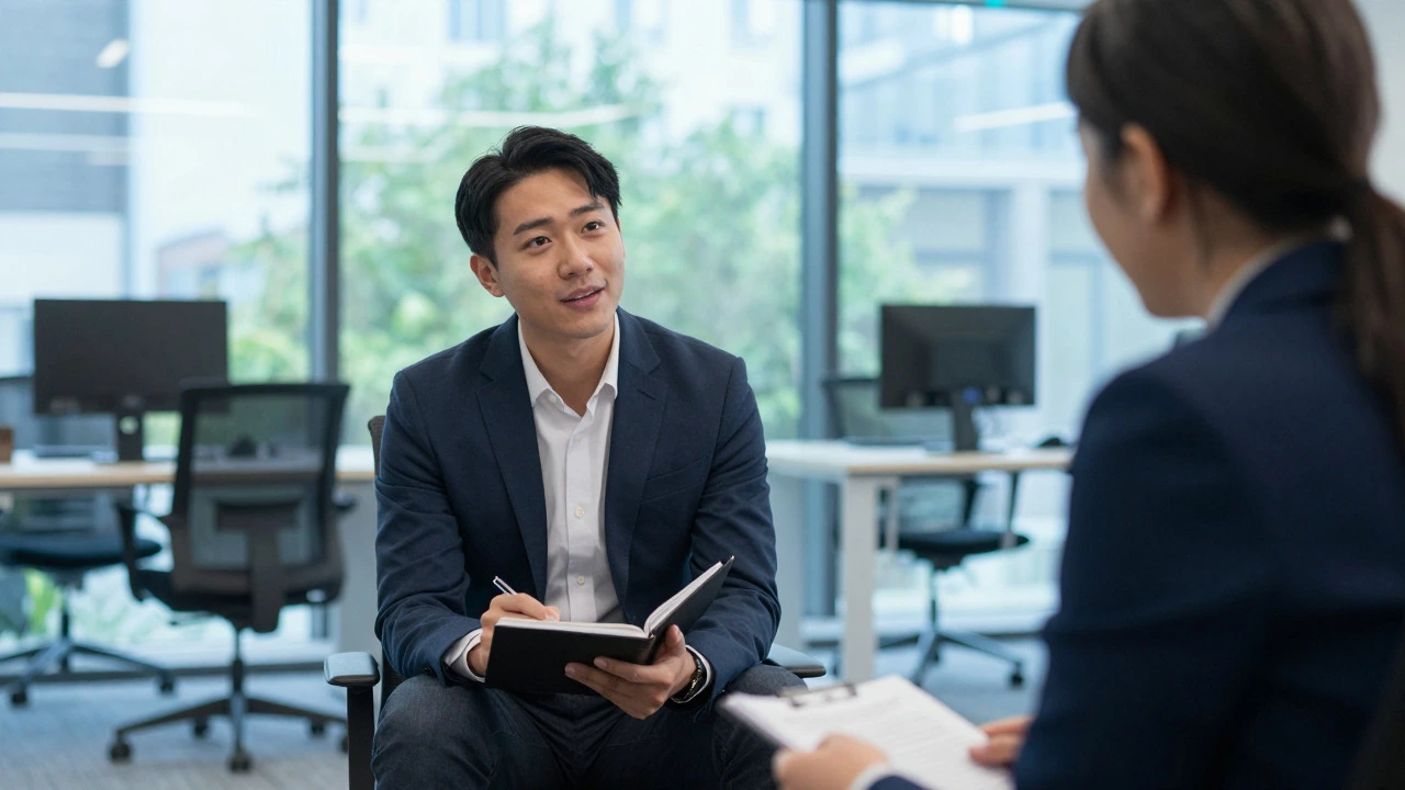 Candidate discussing experience during a professional job interview