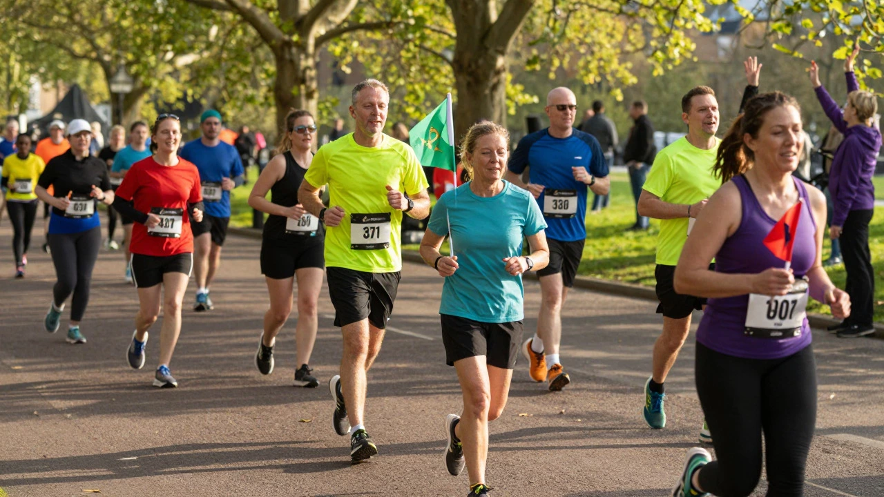 People running in a charity fun run in a park