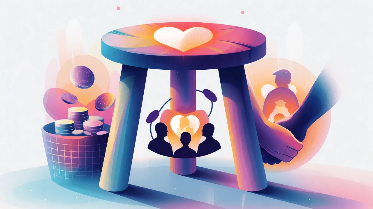 Artistic depiction of funding, awareness, and retention pillars