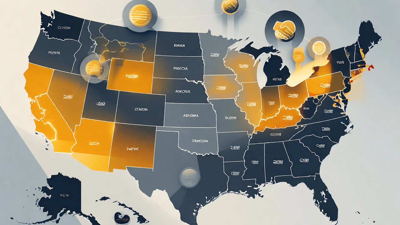 Map of the USA highlighting states with family caregiver pay programs.