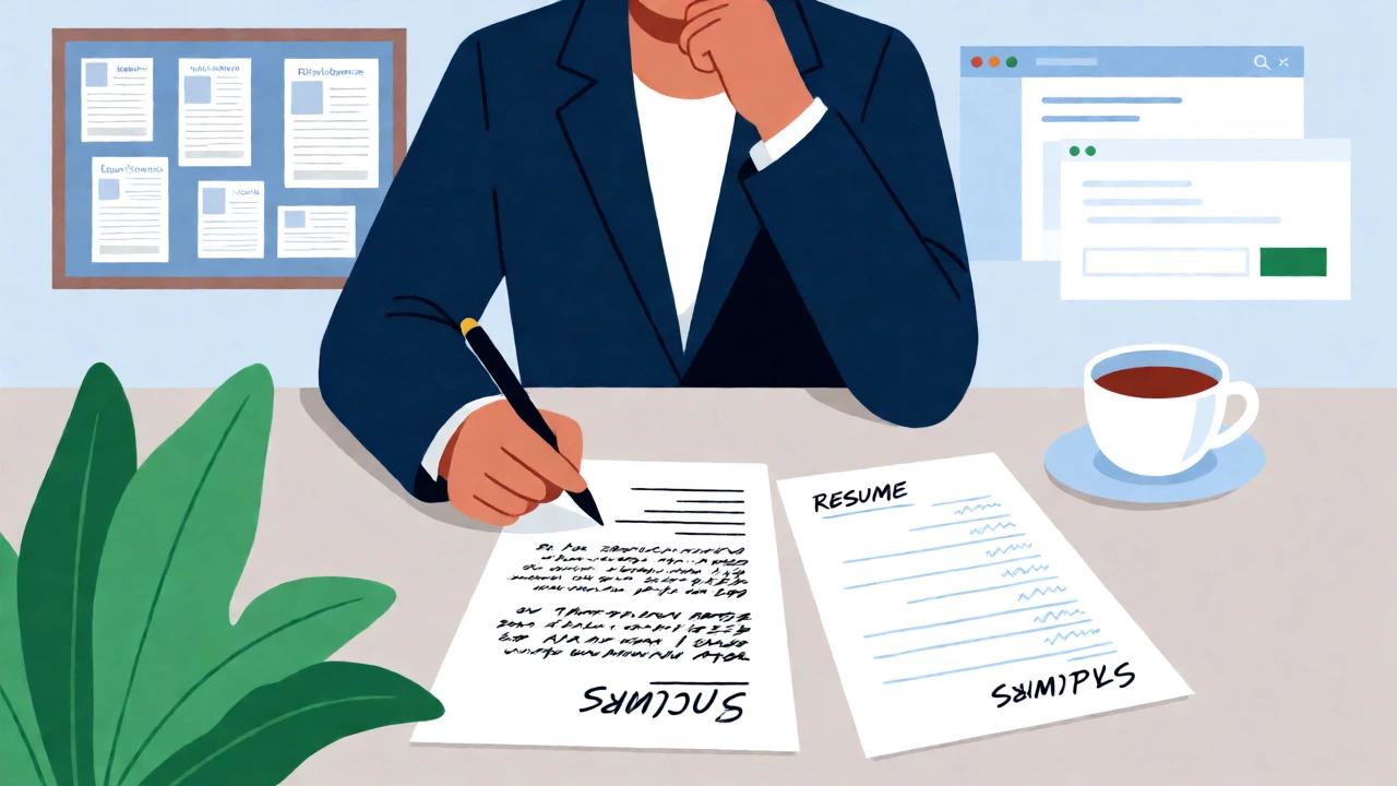 Person organizing a handwritten volunteer application at a desk