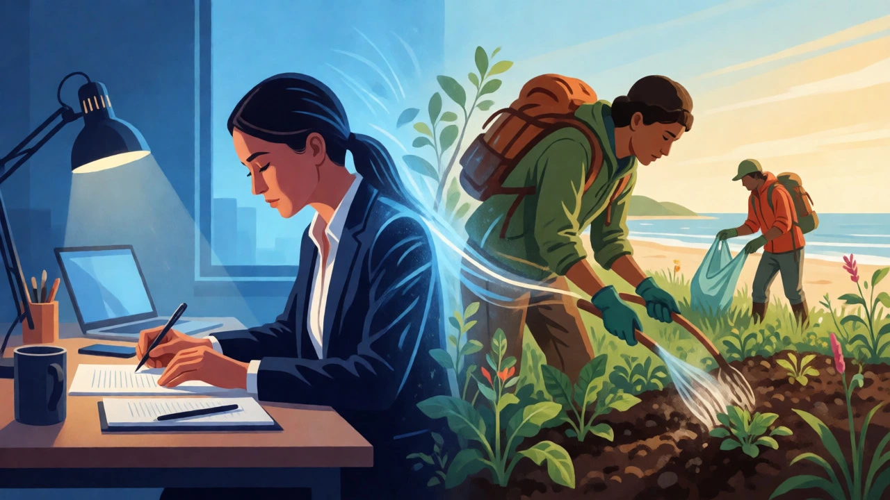 Split view of pro bono work and environmental stewardship