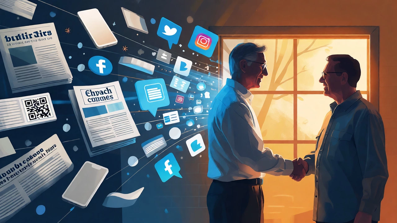 Visual representation of blending digital and physical outreach channels into personal connections.