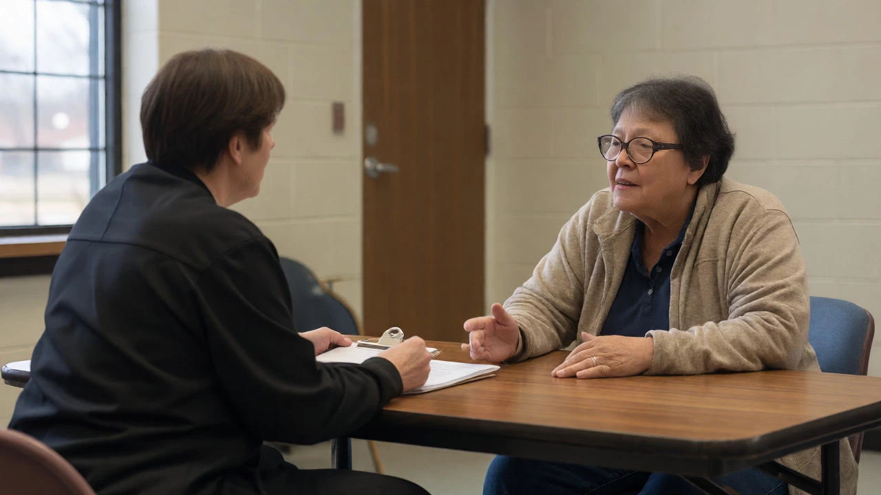 Case manager meeting with a client in an office