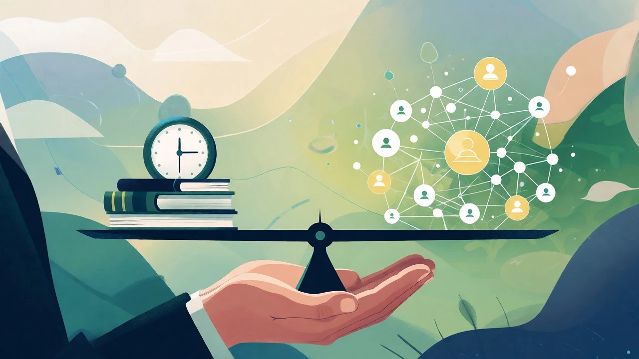 Conceptual scale balancing time commitment against career and social benefits
