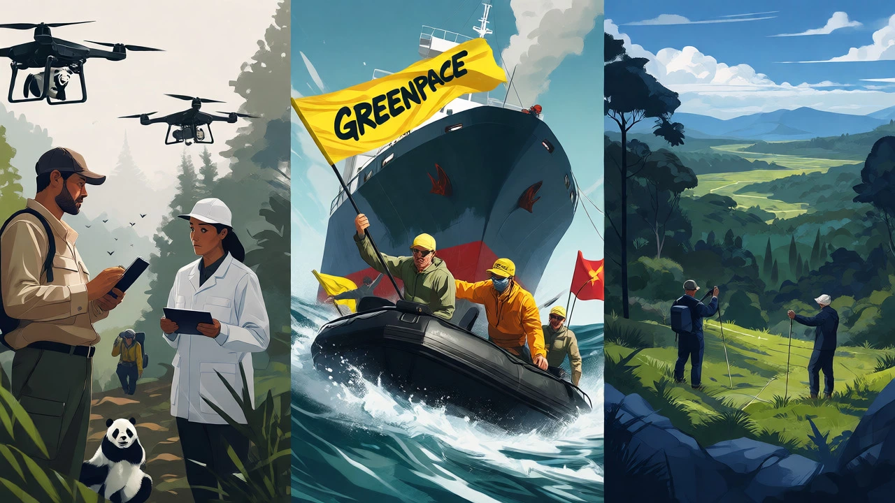 Illustration comparing conservation, activism, and land protection strategies side-by-side.
