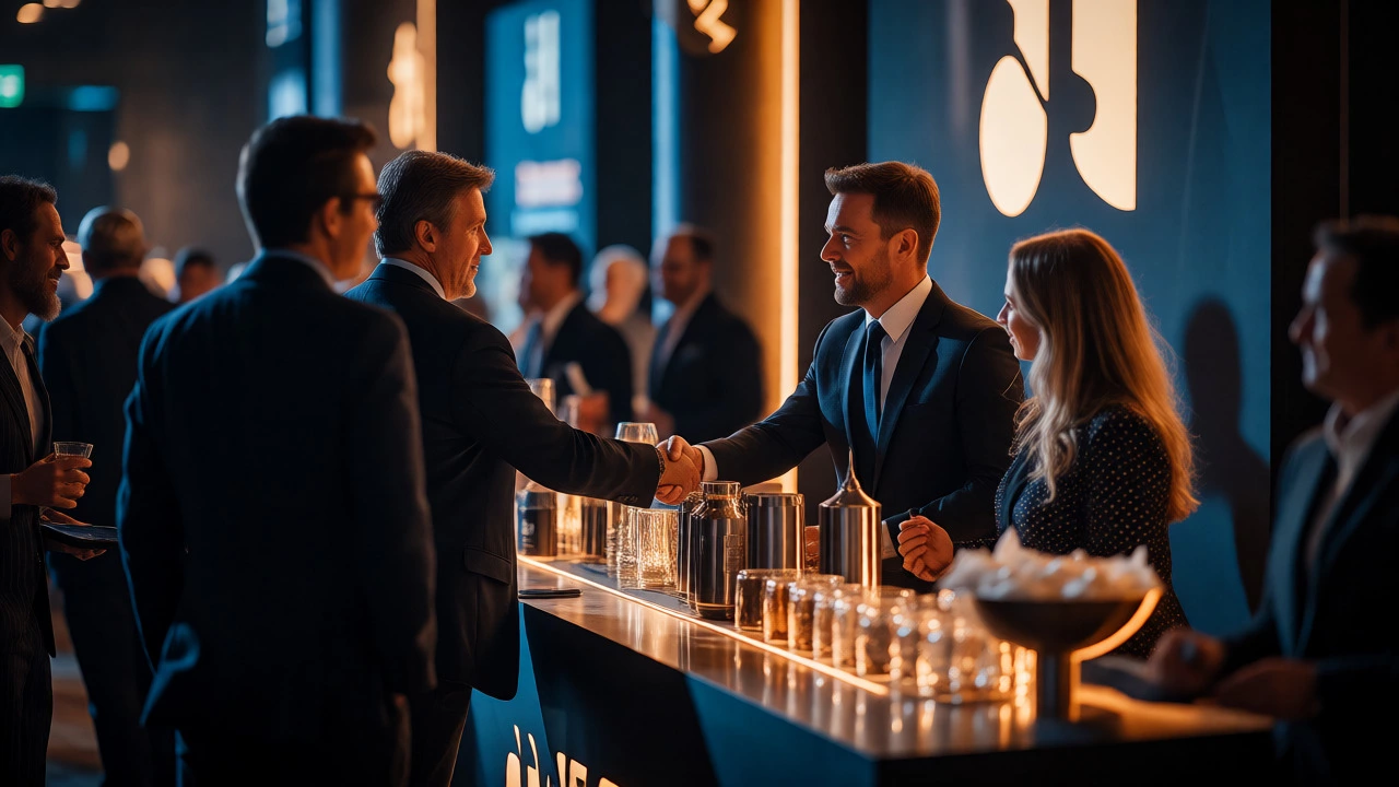 Sponsorship booth interaction at a charity event highlighting corporate partnerships