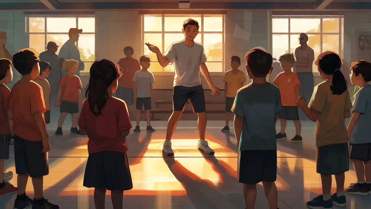 Teenager leading a group of younger children in a club session